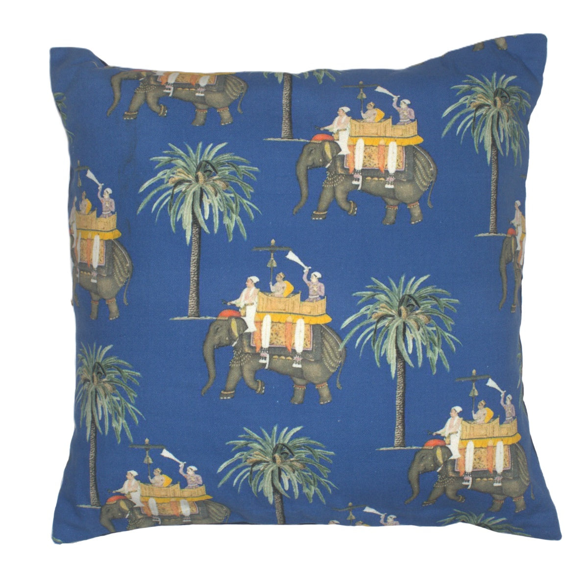 Heritage Elephant Print Cotton Canvas Cushion Cover Blue Size 16” x 16”