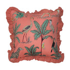 Wild Tropica Print Solid Peach Frill Reversible Cotton Cushion Cover Size 16"x16" Set of 2