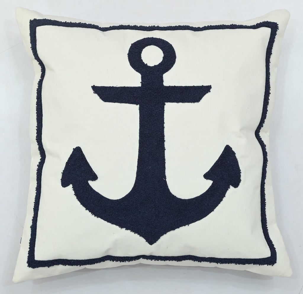 Nautical Anchor Tufted Cushion Cover Size 16" x 16"