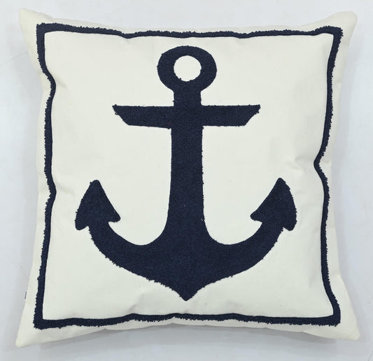 Nautical Anchor Tufted Cushion Cover Size 16" x 16"
