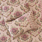 100% Cotton Super King Size Bedsheet Rose Pink 108 x108 inches Carnival Gold Floral Printed