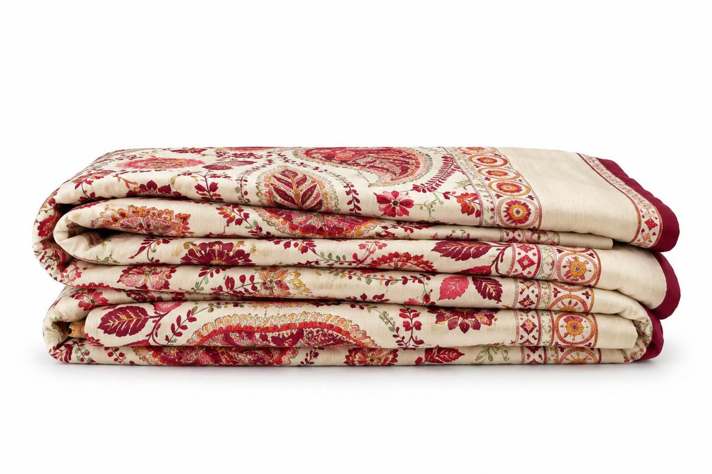 100% Cotton Mulmul Dohar Double Bed 108 x 108 Inches Festive Rangoli Metallic Printed Reversible