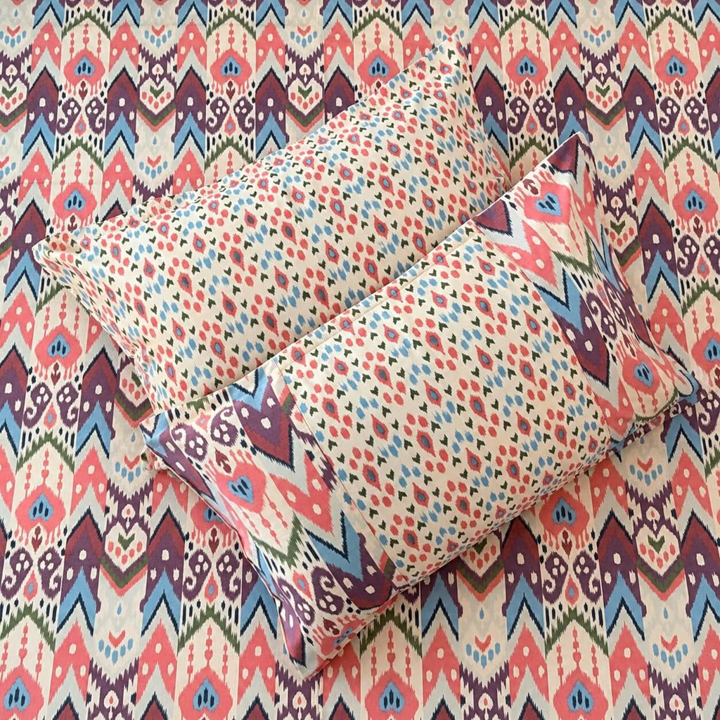Ikat Mosaic Printed 100% Cotton King Size Bedsheet 90 x 100 inches