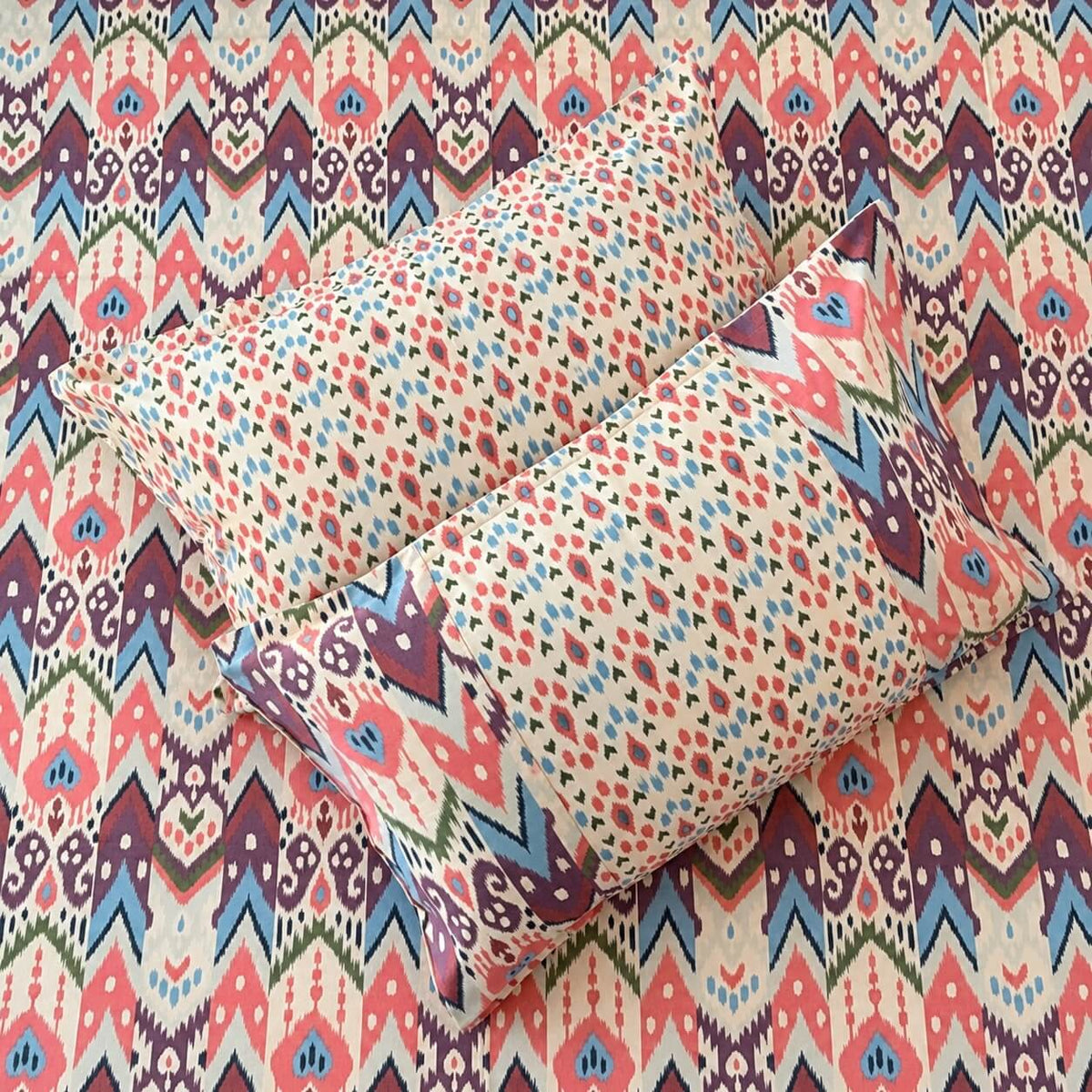 Ikat Mosaic Printed 100% Cotton King Size Bedsheet 90 x 100 inches