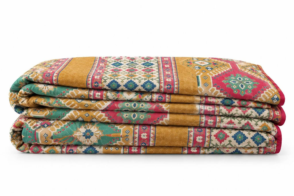 100% Cotton Dohar Double Bed 108 x 108 Inches Festive Metallic Printed Reversible Mulmul