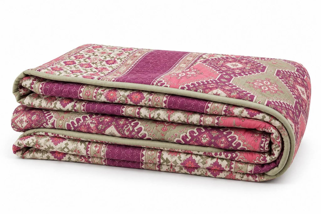 100% Cotton Dohar Double Bed 108 x 108 Inches Festive Metallic Printed Reversible Mulmul