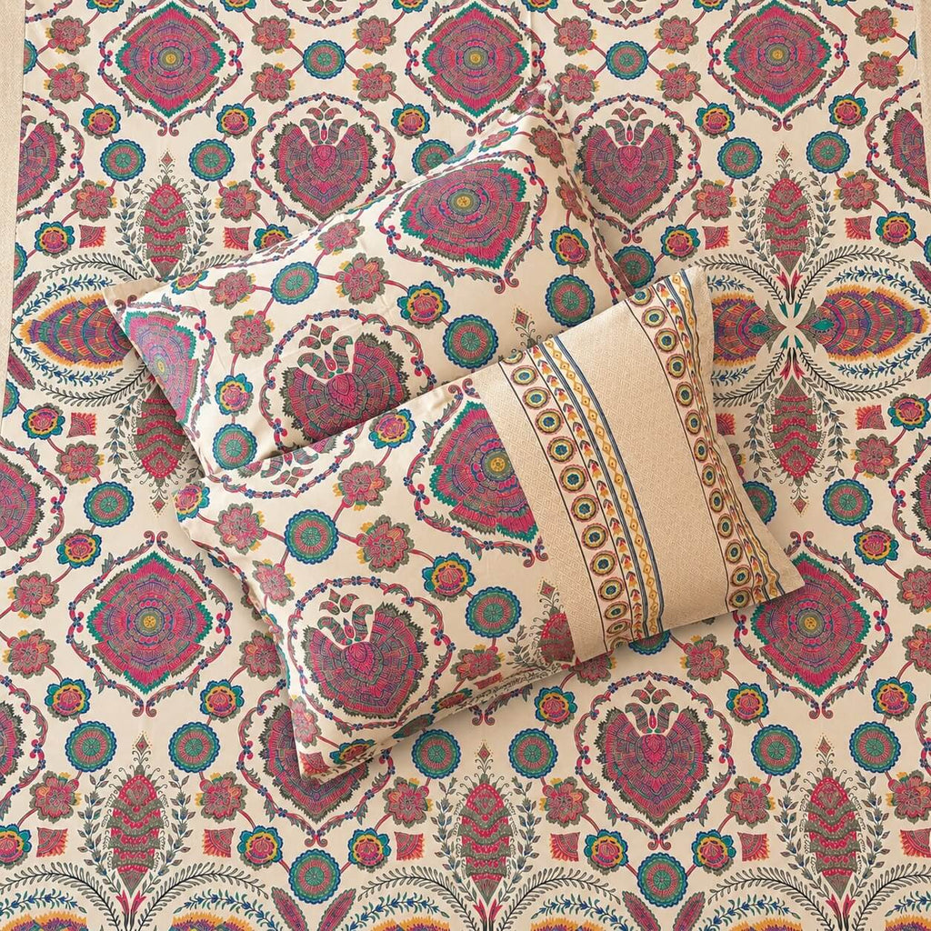 Royal Riwaaz Metallic Printed 100% Cotton Super King Size Bedsheet Teal Blue 108 x108 inches