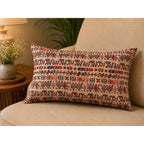 Abstract Printed Beige Khadi Art Silk Lumbar Cushion Cover with filler 12 x 20 inch