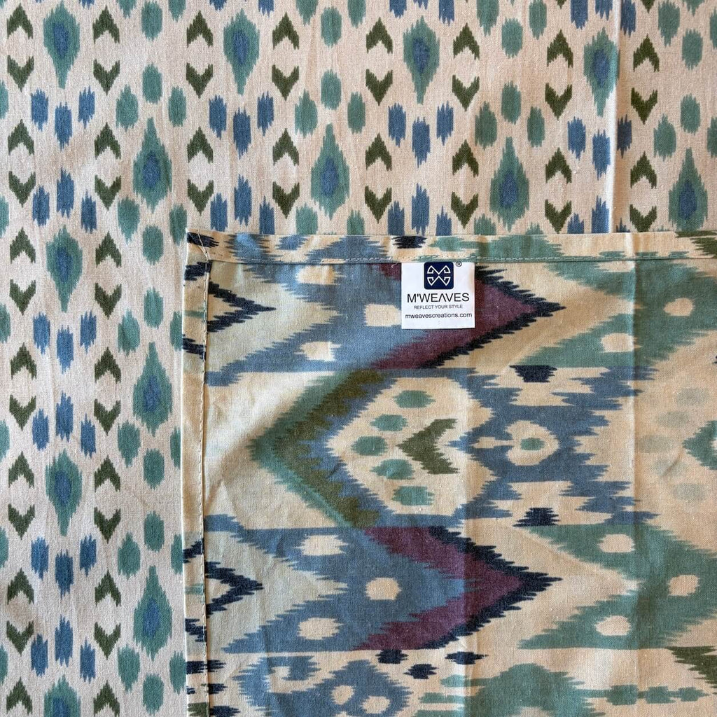 Ikat Mosaic Printed 100% Cotton King Size Bedsheet 90 x 100 inches