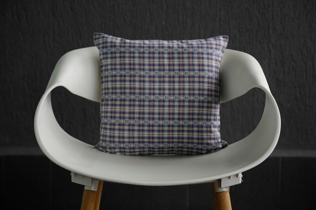 Classic Dobby Checks Yarn Dyed Blue Cotton Cushion Cover Size 16"x16"