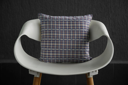 Classic Dobby Checks Yarn Dyed Blue Cotton Cushion Cover Size 16"x16"