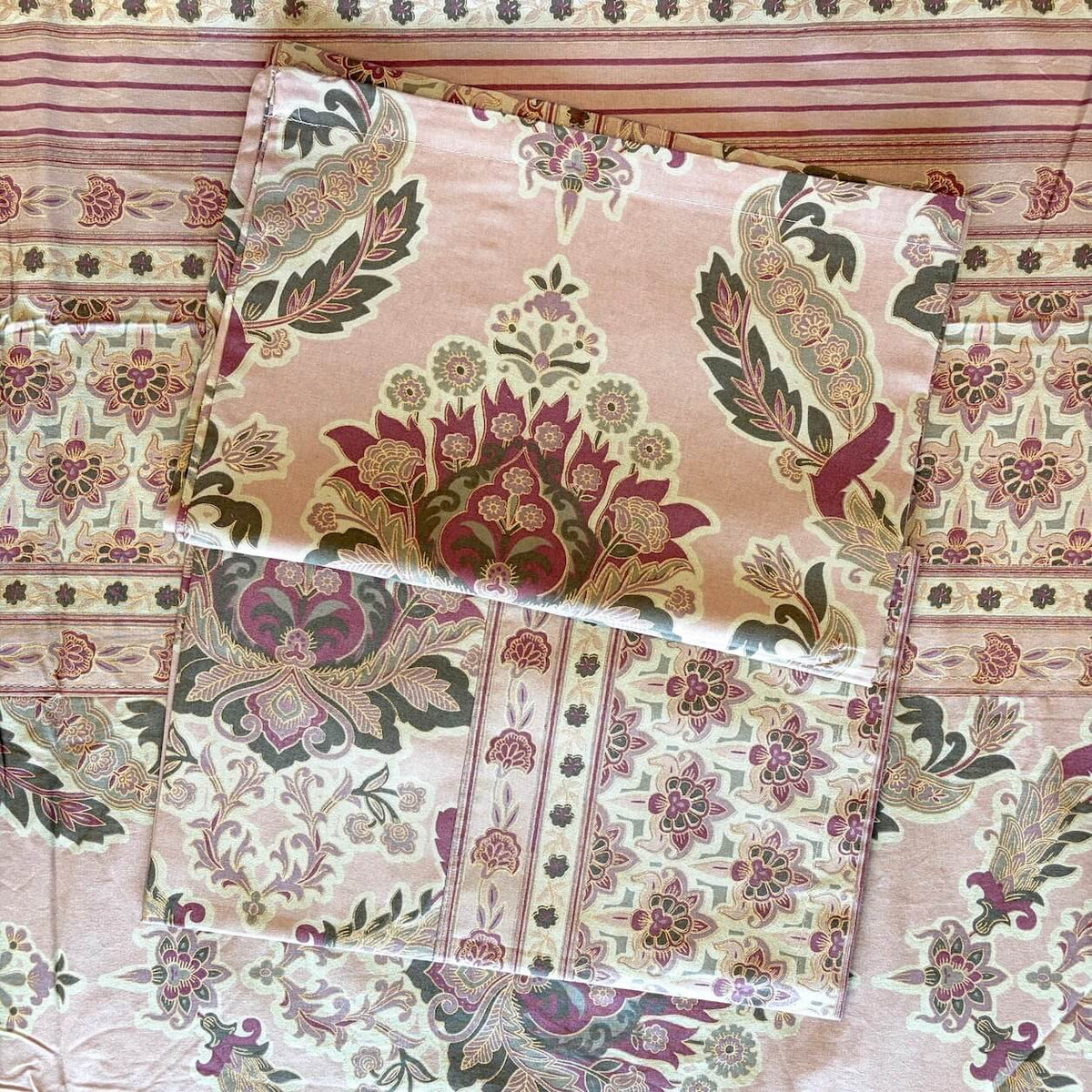 100% Cotton Super King Size Bedsheet Rose Pink 108 x108 inches Carnival Gold Floral Printed