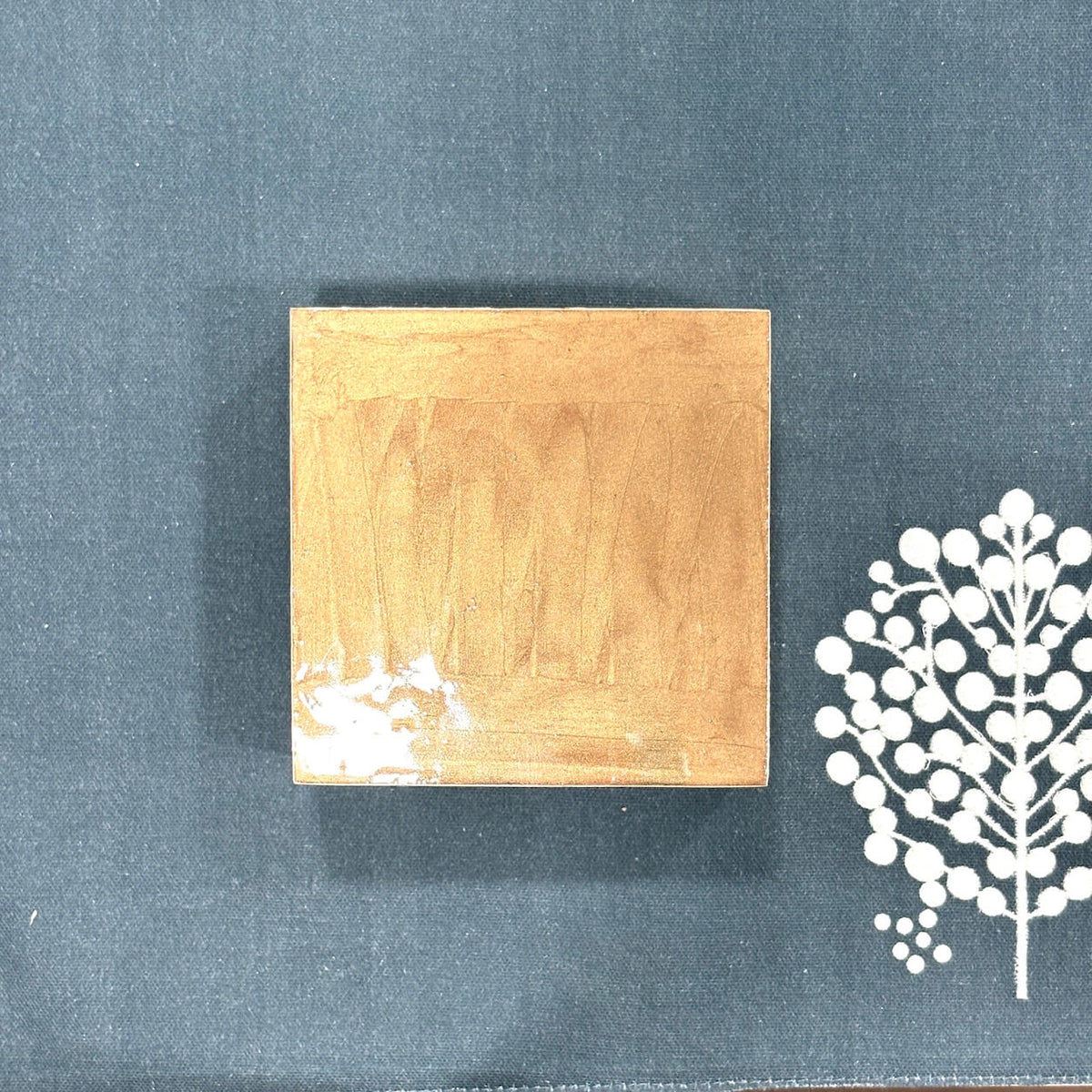 Mandala Cris Cross Printed Mango Wood Square Coaster Set of 6 – Off White