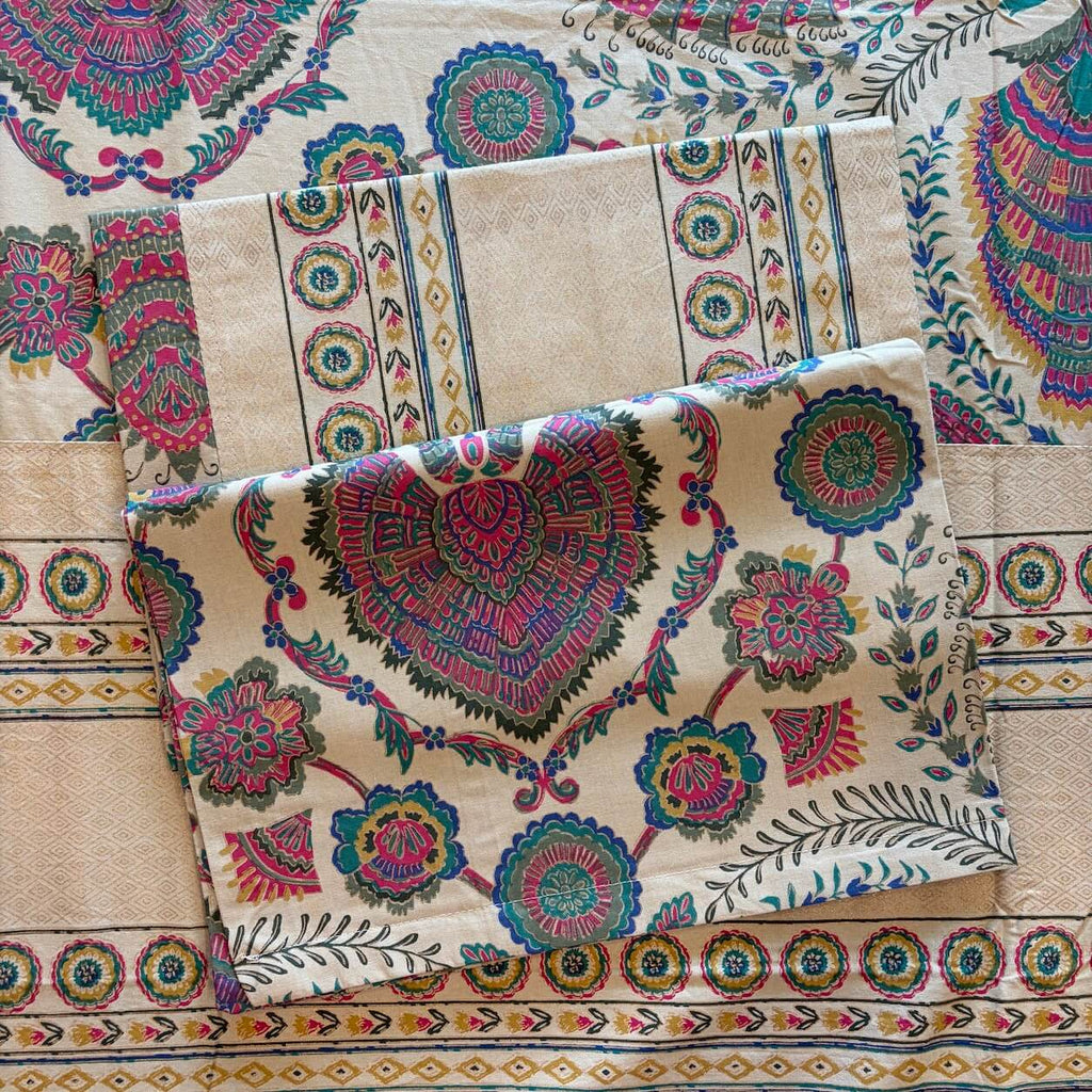 Royal Riwaaz Metallic Printed 100% Cotton Super King Size Bedsheet Teal Blue 108 x108 inches