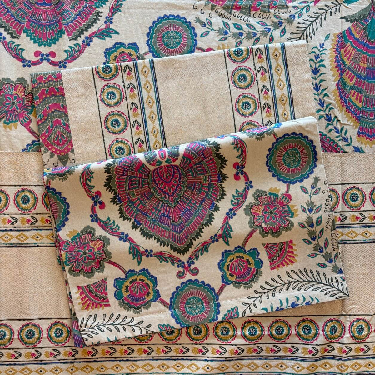 Royal Riwaaz Metallic Printed 100% Cotton Super King Size Bedsheet Teal Blue 108 x108 inches