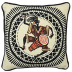 African Dancing Drumer Print Art Silk Chenille Weave Cream Cushion Cover Size 16"x16"