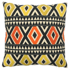 Bright Aztec Diamonds Hand Embroidery and Print Multicolour Cotton Cushion Cover Size 16"x16"