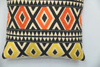 Bright Aztec Diamonds Hand Embroidery and Print Multicolour Cotton Cushion Cover Size 16"x16"