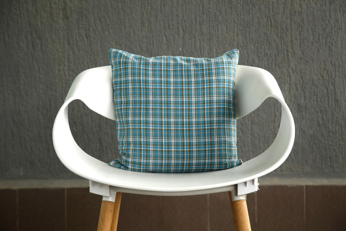 Classic Checks Yarn Dyed Blue Green Cotton Cushion Cover Size 16"x16"