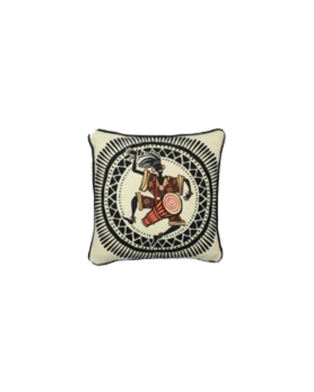 African Dancing Drumer Print Art Silk Chenille Weave Cream Cushion Cover Size 16"x16"