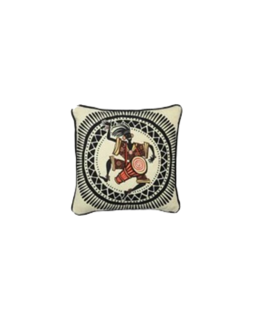 African Dancing Drumer Print Art Silk Chenille Weave Cream Cushion Cover Size 16"x16"