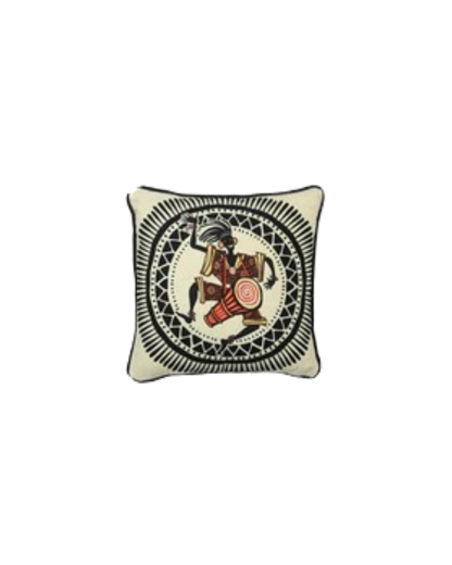 African Dancing Drumer Print Art Silk Chenille Weave Cream Cushion Cover Size 16"x16"