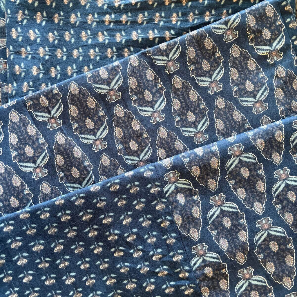 Hand block printed indigo blue 100% cotton king size bed sheet folded 90x108 inch