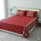 Ajrakh Rangrez  Jaipur-Block Printed- 100% Cotton -  Bedsheet - King Size  Maroon 90"x108"