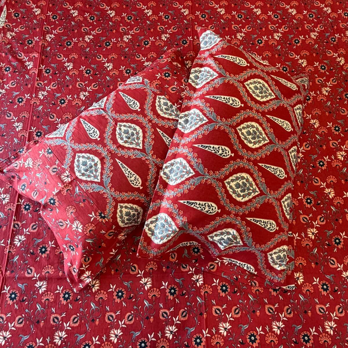 Ajrakh Rangrez  Jaipur-Block Printed- 100% Cotton -  Bedsheet - King Size  Maroon 90"x108"