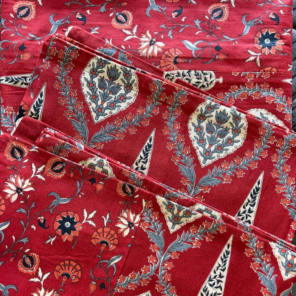 Ajrakh Rangrez  Jaipur-Block Printed- 100% Cotton -  Bedsheet - King Size  Maroon 90"x108"