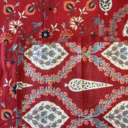 Ajrakh Rangrez  Jaipur-Block Printed- 100% Cotton -  Bedsheet - King Size  Maroon 90"x108"