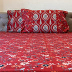 Ajrakh Rangrez  Jaipur-Block Printed- 100% Cotton -  Bedsheet - King Size  Maroon 90"x108"