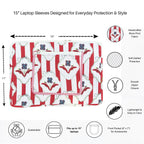 Amber Lines  Block Print Quilted  Cotton Laptop Sleeve with Front Pocket Red 10"x15"