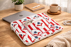 Amber Lines  Block Print Quilted  Cotton Laptop Sleeve with Front Pocket Red 10"x15"