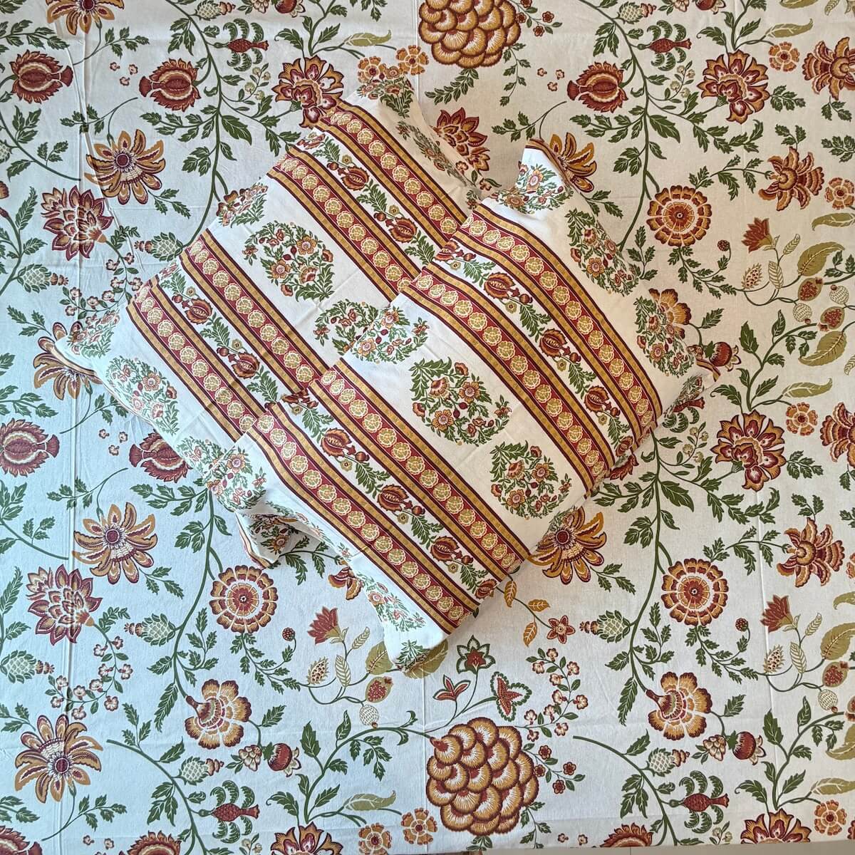 White floral block print cotton pillow cover 17x27 inch matching king bed sheet set