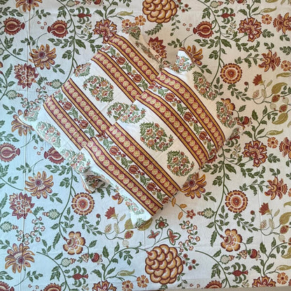 White floral block print cotton pillow cover 17x27 inch matching king bed sheet set