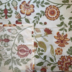 Close up of white Jaipur floral hand block print pattern on 100% cotton bed sheet