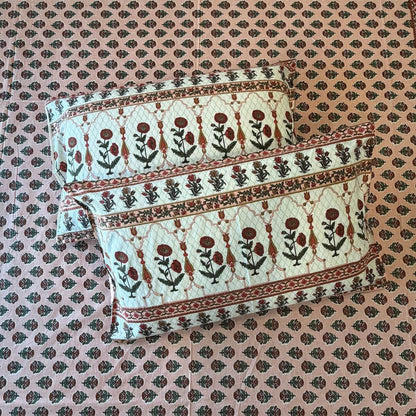 Peach white boota block print cotton pillow cover 17x27 inch matching king bed sheet set