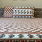 Peach white boota floral block print cotton king size bed sheet with pillow covers 90x108 inch