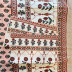 Hand block printed peach white boota floral cotton king size bed sheet folded 90x108 inch