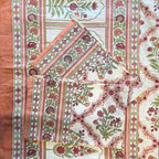 Hand block printed coral white jaal floral cotton king size bed sheet folded 90x108 inch