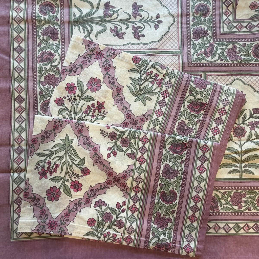 Hand block printed purple white jaal floral cotton king size bed sheet folded 90x108 inch