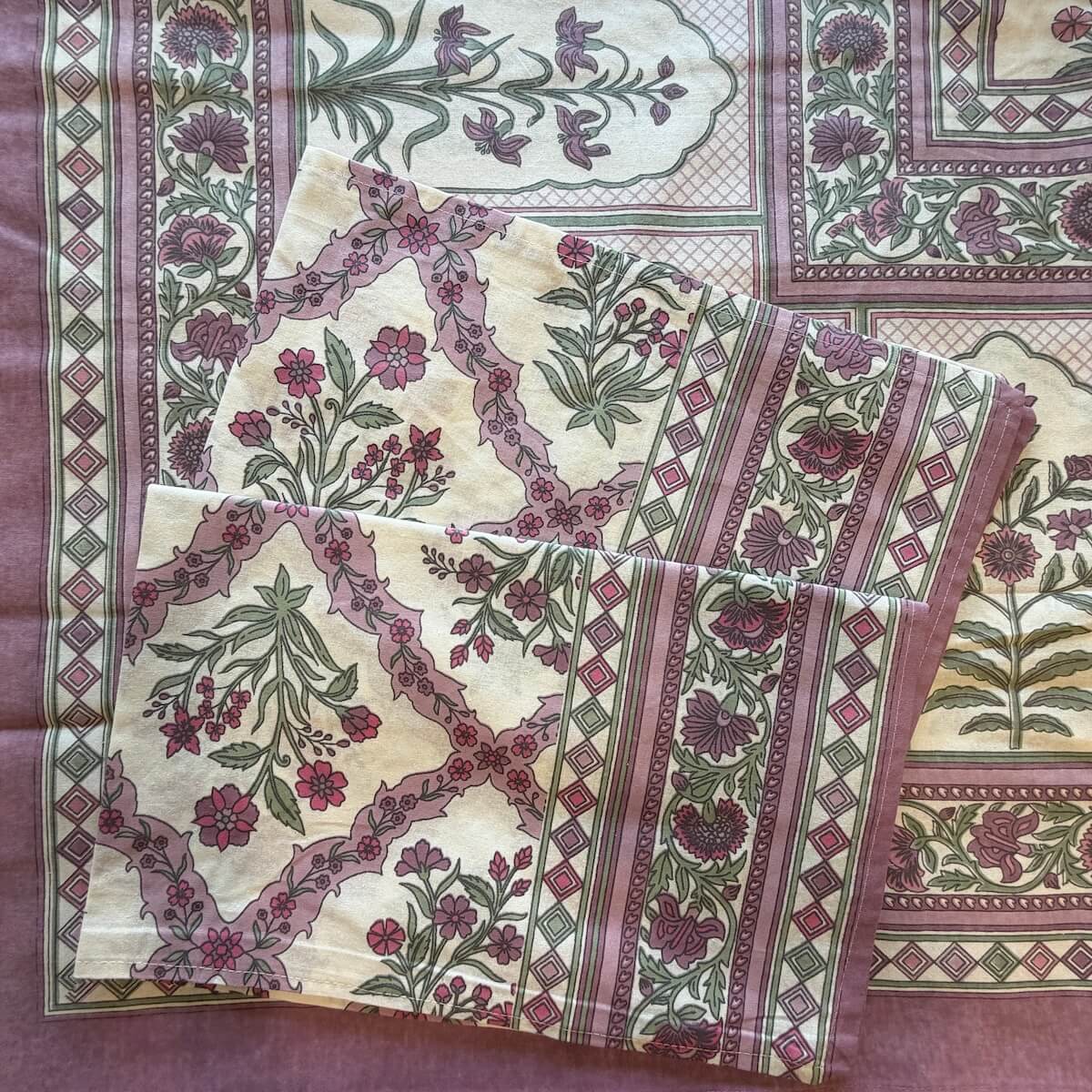 Hand block printed purple white jaal floral cotton king size bed sheet folded 90x108 inch
