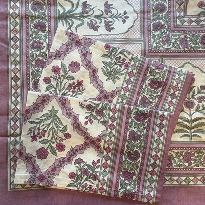 Hand block printed purple white jaal floral cotton king size bed sheet folded 90x108 inch