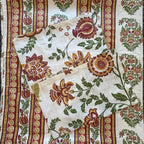 White stripe boota Jaipur block printed cotton king size bed sheet set styled on bed 90x108 inch
