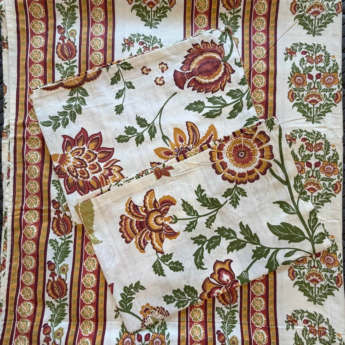 White stripe boota Jaipur block printed cotton king size bed sheet set styled on bed 90x108 inch