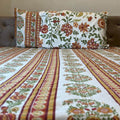 White stripe boota block print cotton king size bed sheet with pillow covers 90x108 inch