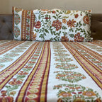 White stripe boota block print cotton king size bed sheet with pillow covers 90x108 inch