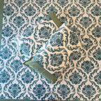 Sea green damask block print cotton pillow cover 17x27 inch matching king bed sheet set