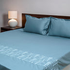 Art Imperial Grid 100% Cotton Embroidered Flat Bed Sheet – 400 TC – 90" x 108"